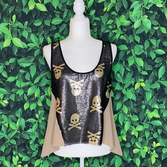 SEQUIN SKULL & CROSSBONES SIDE HIGH-LOW LOOSE TANK TOP · SIZE L - Picture 9 of 9